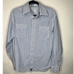 Twenty X Blue White Plaid Western Shirt Snap Front Sz Medium